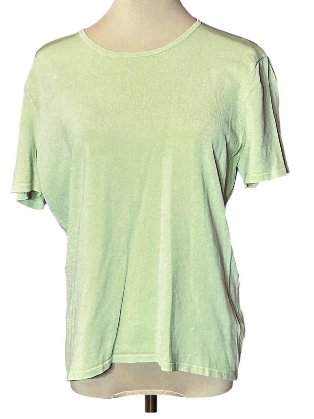 Jones New York Silk Blend Short Sleeve Top Green Large